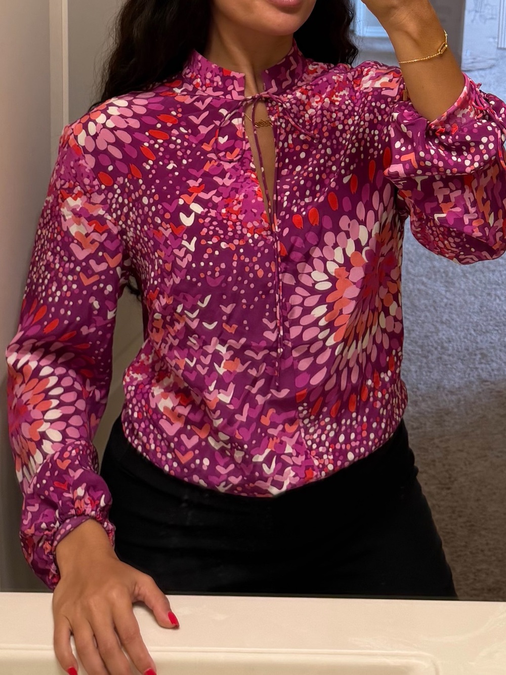 The Limited Silk Purple & Pink Printed Long Sleeve Blouse